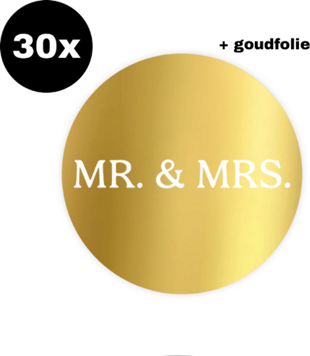 30x ZOETTT Sluitsticker MR. & MRS. | GOUDFOLIE | 40 mm | Huwelijk | Bruiloft | Trouwen | Sluitsticker trouwkaart